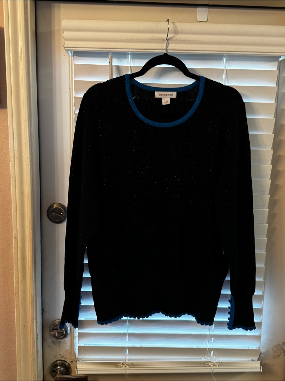 Liz Claiborne Black Sweater with Blue Trim NWT***
